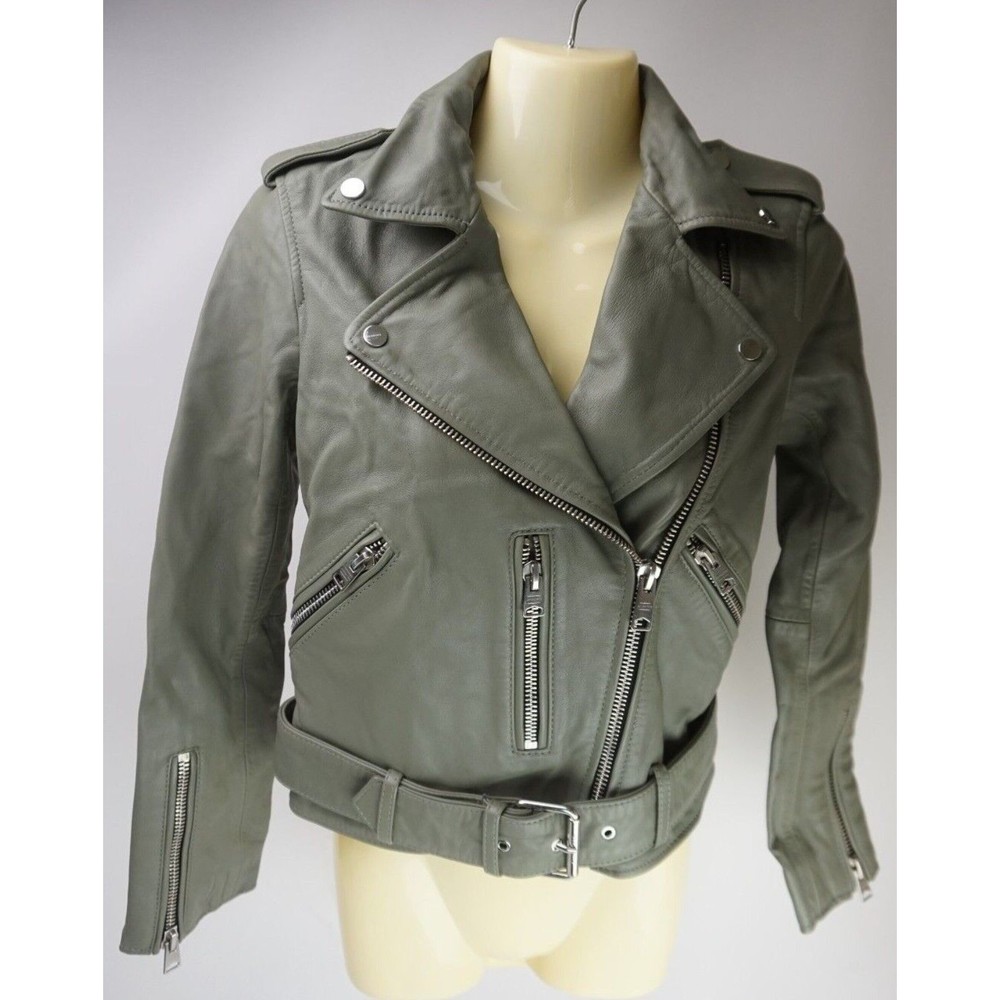 Allsaints Balfern Sage Balfern Leather Biker Jacket Women's Size 0 US - Picture 1 of 5